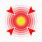 Throat pain or joint pain target red circle vector icon, pain localization spot of sore hurt and ache of toothache, stomach pain