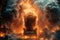 The throne is on fire, a metaphor for the loss of power and country. AI generative content