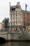 Throngs of people crossing famous OConnell Bridge, in the heart of the city,Dublin,Ireland,October,2014