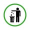 Throw Litter in Bin Silhouette Green Icon. Disposal Waste Glyph Pictogram. Tidy Man Throw Rubbish in Can Sign. Keep