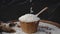 Throwing Jasmine rice with wooden basket background, White rice falling.