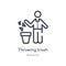 throwing trash outline icon. isolated line vector illustration from behavior collection. editable thin stroke throwing trash icon
