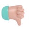 Thumb down 3d icon. Cartoon character hand dislike gesture. Business clip art social media isolated with clipping path