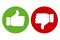 Thumb up and down icon. Icon of approval and not dirty. Green and red button of consent and denial. Vector image