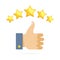 Thumb up and five stars rating. Vector illustration flat