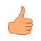 Thumb up gesture icon, cartoon style