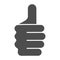 Thumb up gesture solid icon. Like vector illustration isolated on white. Ok hand gesture glyph style design, designed