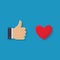 Thumb up and heart icon flat design vector illustration