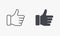 Thumb Up, Like Symbol Collection. Approve, Confirm, Accept, Verify Silhouette and Line Icon Set. Finger Up Gesture, Best