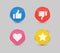 Thumb Up and Thumb Down button. Like and dislike icon. Star and heart button isolated on gray background. Vector illustration