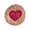 Thumbprint cookie. Round biscuit with Heart shaped filling. Hand painted watercolor illustration on white background