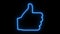 Thumbs up animation. Like icon for social network. Neon illumination. Human hand gesture. 4K video.