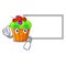 Thumbs up with board cupcake shape cartoon the delicious one