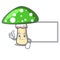 Thumbs up with board green amanita mushroom character cartoon