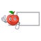 Thumbs up with board nectarine with leaf isolated on cartoon