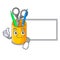 Thumbs up with board organizer desktop top view with cartoon
