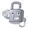 Thumbs up cartoon unlocked padlock on the table