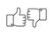 Thumbs up and down. Like and dislike line icons. Social networks outline agreement, positive and negative isolated