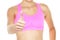 Thumbs up fitness woman in sports bra close up