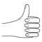 A thumbs-up gesture. A human hand with a raised thumb. A symbol of approval, consent. Hand-drawn black and white vector