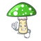 Thumbs up green amanita mushroom character cartoon