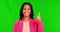 Thumbs up, green screen and portrait of business woman agree, like and review isolated in a studio background. Smile