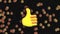 Thumbs up icon against face emojis moving
