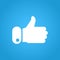 Thumbs up icon on blue background. Like symbol. Blogging and online messaging, social networking services. Counter