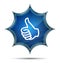 Thumbs up icon magical glassy sunburst blue button