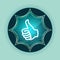 Thumbs up icon magical glassy sunburst blue button sky blue background