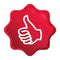 Thumbs up icon misty rose red starburst sticker button