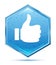 Thumbs up like icon crystal blue hexagon button