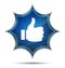 Thumbs up like icon magical glassy sunburst blue button