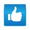 Thumbs up like icon shiny blue square button