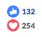 Thumbs up like social network heart icon. New likes number appreciation online. Web blogging concept