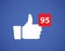 Thumbs up like social network icon. New likes number appreciation online. Web blogging concept