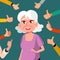 Thumbs Up Old Woman Vector. Public Approval. A Lot Of Hands. Shows Gesture Cool. Business Illustration