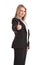 Thumbs up positive sign by business woman in suit