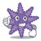 Thumbs up purple starfish above cartoon coral reef