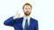 Thumbs Up by Red Hair Beard Businessman, White Background