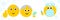 Thumbs up Senior emoji getting vaccinated by medical emoji in face mask with vaccine in syringe