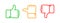 Thumbs up set. Green like red dislike and yellow undecided line icons. Thumb up and down vector outline isolated web