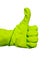 Thumbs up sign in green vinyl glove