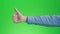 Thumbs up sign hand gesture on green screen. Simbol of approval like positive emotion.
