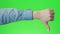 Thumbs up sign hand gesture on green screen. Simbol of approval like positive emotion.