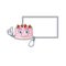 Thumbs up of strawberry cake cartoon design having a board