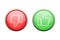 Thumbs up thumbs down red and green isolated vector like social media signs. Realistic button