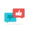 Thumbs up and Thumbs down symbol in speech bubbles. Social network, social media concept for websites, web banner. Long