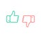 Thumbs up and thumbs down thin line. Like and dislike icon. Vector illustration