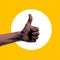 Thumbs up trendy vector halftone collage design. Grunge hand design